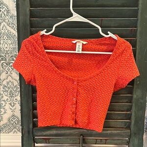 H&M Red Orange Buttoned Crop Blouse